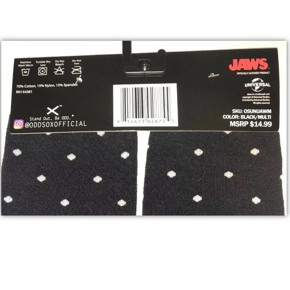 Jaws Crew Socks 1 Pair Men’s 6-13 Blue Gray Red Spielberg Film Shark Horror NEW! - Picture 4 of 6